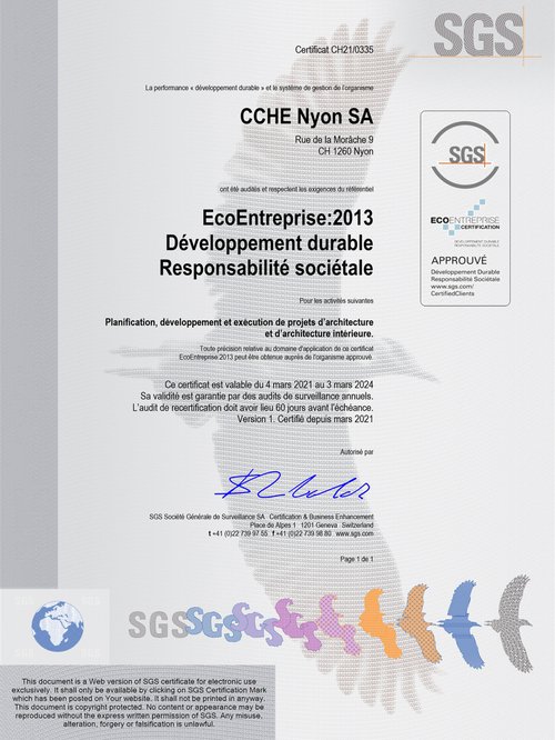Certification eco-entreprise CCHE Nyon Suisse