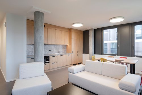 Architecture de CCHE pour la résidence étudiante "Omestay" de l'îlot "Les Atmosphères" du Quartier de l'étang à Vernier Genève Suisse