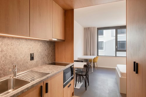 Architecture de CCHE pour la résidence étudiante "Omestay" de l'îlot "Les Atmosphères" du Quartier de l'étang à Vernier Genève Suisse