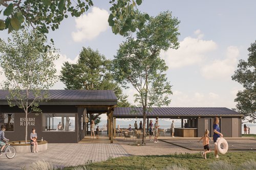 © Studio Noue Architecture d'intérieur de CCHE pour le restaurant de la plage à Perroy Suisse