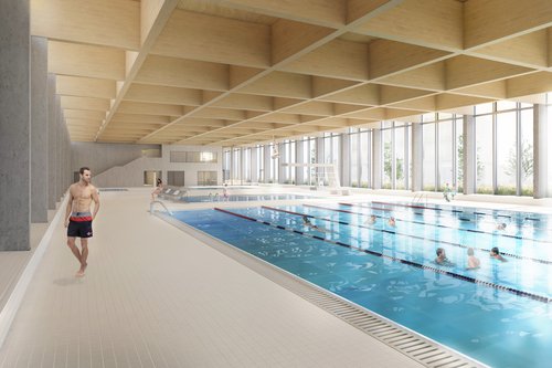 Urbanisme et Architecture de CCHE pour la piscine du Quartier de l'Ancienne Papeterie à Marly Suisse