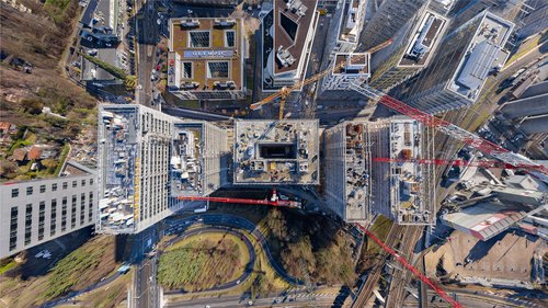 © David Mayenfisch-Capt3.com Architecture de CCHE pour le l'îlot A Les Atmoshères du Quartier de l'étang à Vernier Genève Suisse chantier