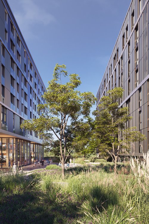 Architecture de CCHE pour le l'îlot A Les Atmosphères du Quartier de l'étang à Vernier Genève Suisse