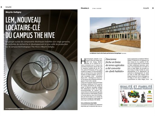 Actualité revue de presse de CCHE architecture the hive 8 Lem Suisse