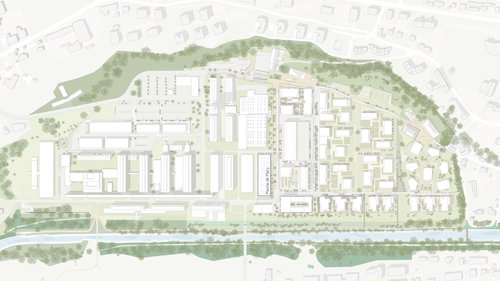 Urbanisme et Architecture de CCHE pour la piscine du Quartier de l'Ancienne Papeterie à Marly Suisse