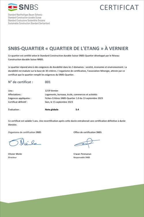 Architecture de CCHE pour le l'îlot A Les Atmoshères du Quartier de l'étang à Vernier Genève Suisse