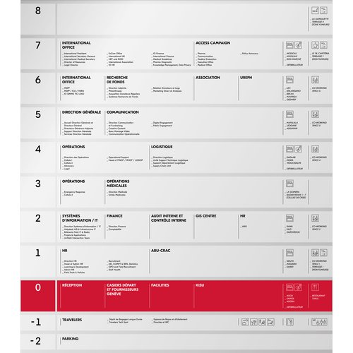 Signalétique de CCHE pour le siège de l'organisation internationale Médecins Sans Frontières MSF à Genève Suisse